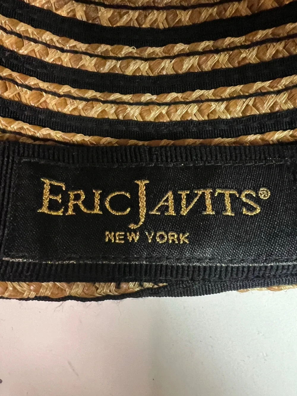 Eric Javits Striped Straw Cap Black Tan Woven Straw Baseball Cap